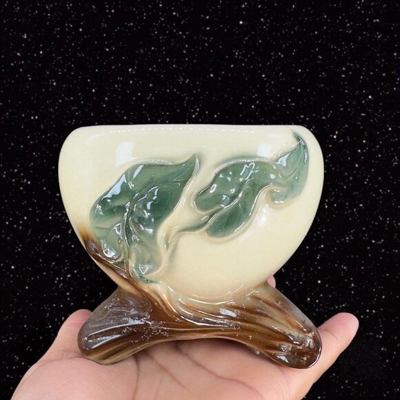 Royal Copley Footed Philodendron Planter Vase Vintage Old Pottery Ceramic 4"Tall - Picture 8 of 11